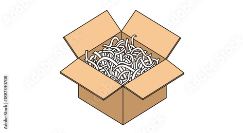 Open cardboard box filled with crumpled paper.
