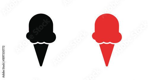 Two ice cream cones one black and one red in silhouette