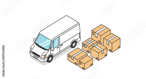 White delivery van with packages and boxes for shipping.
