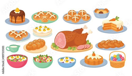 A delightful spread of traditional easter and holiday dishes for a festive celebration