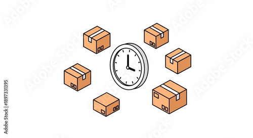 Cartons arranged around a clock face symbolizing timely delivery.
