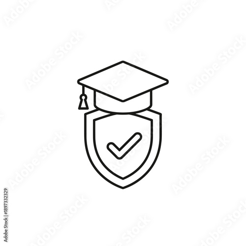 Graduation Cap and Shield with Checkmark Icon.