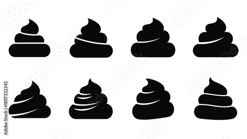 Collection of various dark fecal matter shapes in a graphic silhouette