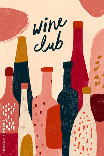 Playful hand-painted poster art with bold flat colors and simplified shapes. Imperfect, slightly wobbly outlines and a warm, vintage-inspired palette of pinks, reds, creams, and deep navy