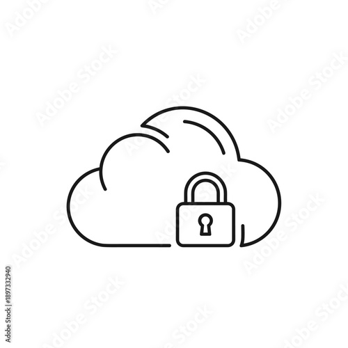 Cloud Security Icon with Padlock Symbol.