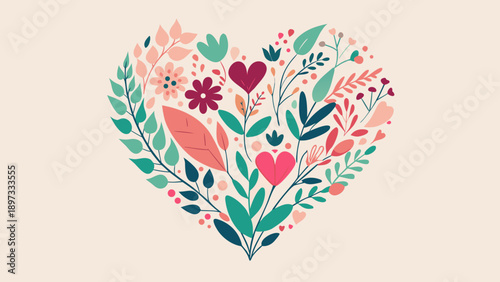 heart with flowers and leaves