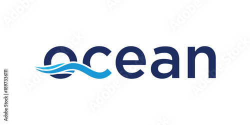 text ocean logo design, wave sea beach logo graphic icon concept