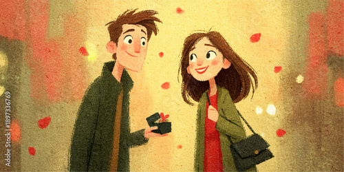 Man proposing to woman ..happy valentines day celebration romantic proposal concept for greeting card or invitation