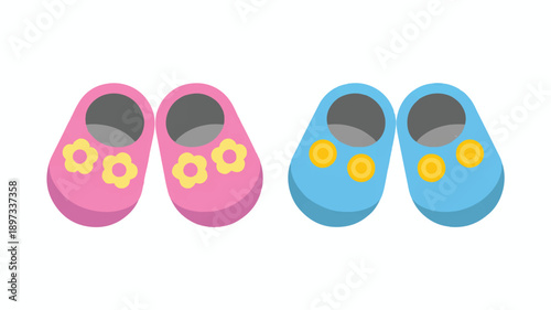 A simple illustration of two pairs of baby shoes arranged side by side (4)_traced
