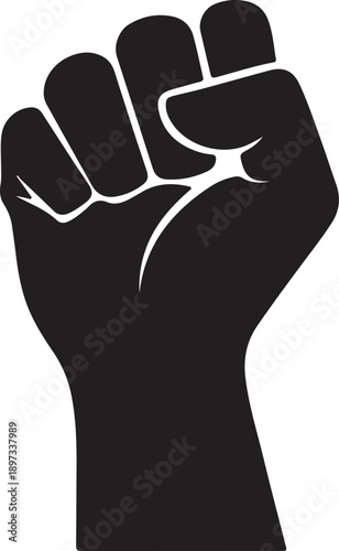 Black silhouette of a raised fist, a symbol of power and protest