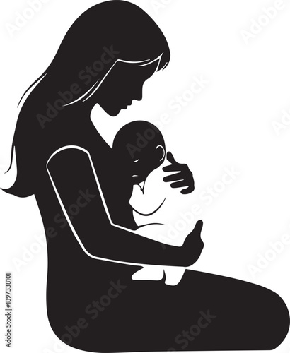 Mother breastfeeding newborn baby tenderly holding infant vector illustration