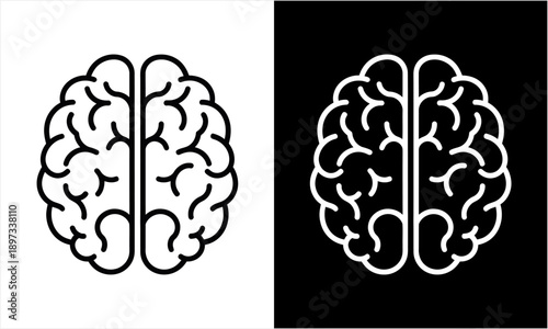 Human Brain Outline Icon Set Representing Thought and Intelligence.