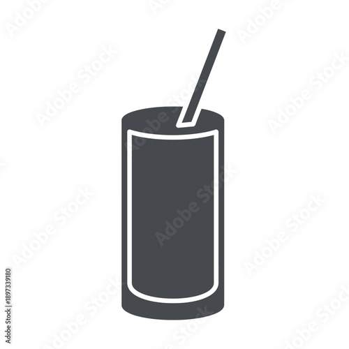 Clean vector silhouette icon featuring a tall glass with a straw, symbolizing cold drinks, refreshments, and beverages, ideal for modern graphic designs and user interfaces