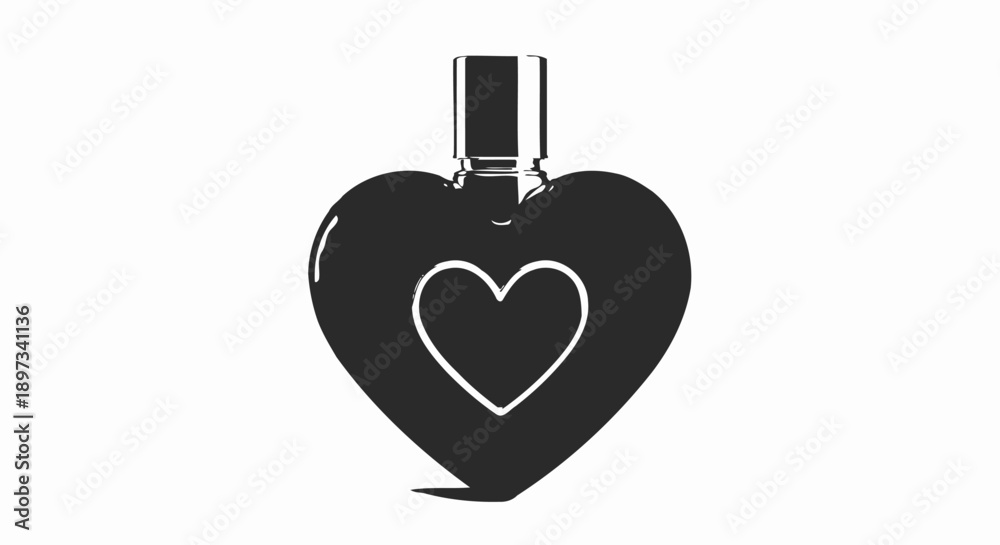 Fototapeta premium Black Heart Shaped Perfume Bottle Icon Silhouette