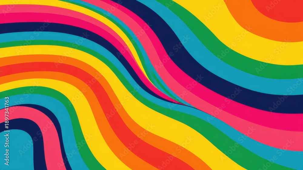 Fototapeta premium Colorful abstract wave pattern with vibrant curved stripes in rainbow hues.