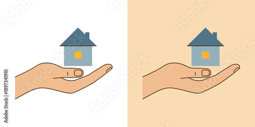 Фотография Hand holding a small house illustration on a plain background from a straightfor