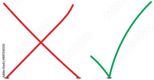 Handwritten cross sign and right sign