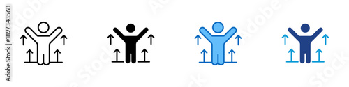 Personal Growth Multiple Style Icon Design Vector - Person with upward arrows representing self improvement, motivation, and performance growth