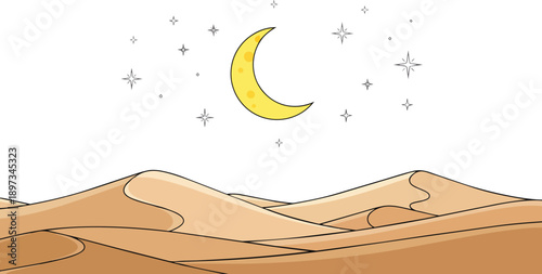 Crescent Moon in Night Sky Illustration.