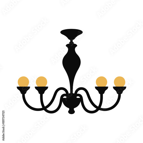 A black chandelier with four lights against a white background