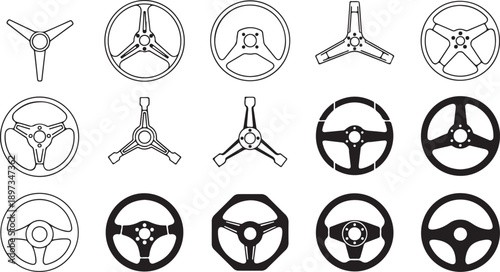 Collection of mercedes benz steering wheel logos and line drawings