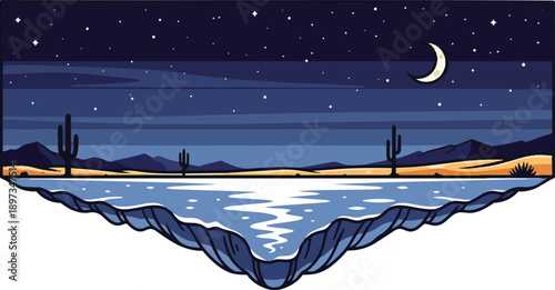 Illustration of Water Body at Night.