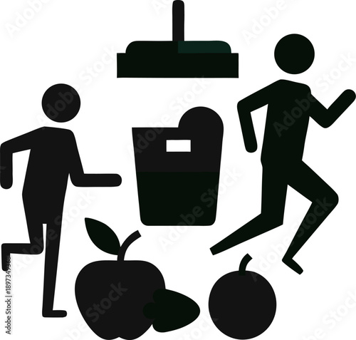 healthy food protein shake running  scenes silhouette   vector on white background 