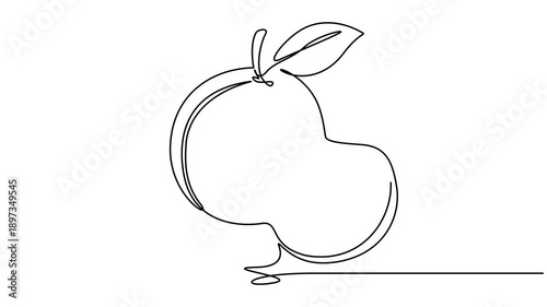 Animated self drawing of continuous line draw of whole healthy organic sweet freshness peach for orchard logo identity. Fresh fruitage concept for fruit garden icon