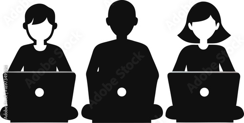 People  using laptop silhouette vector on white background   