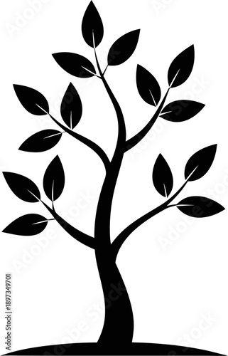 sapling silhouette vector on white background 