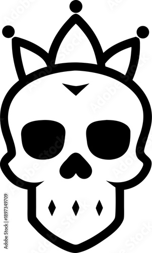 Skull wearing a royal crown thin line style mode   vector on white background 