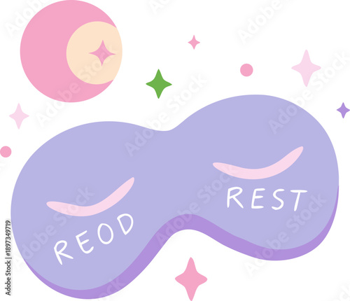 sleep mask and  stars  good night rest soft pastel  colorful vector  on white background 