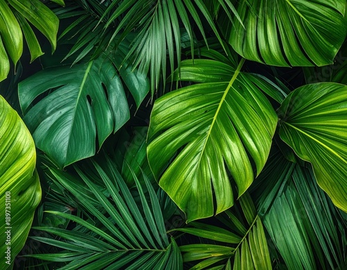 Lush Green Tropical Leaves Background for Natural Aesthetic Design