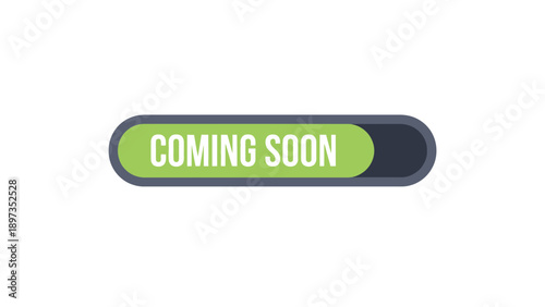 A coming soon button on a white background with green and grey colors