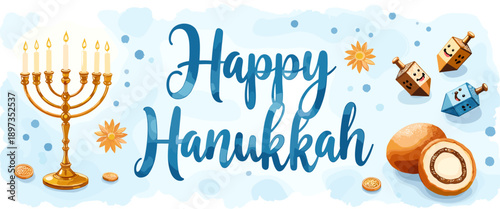 hanukkah banner, hanukkah poster, happy hanukkah design, festival of lights banner, hanukkah background, hanukkah celebration poster, jewish holiday banner, menorah design, hanukkah menorah illustrati