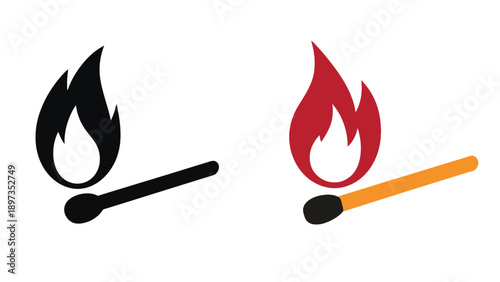 Two matchstick icons with flame designs in black and red colors