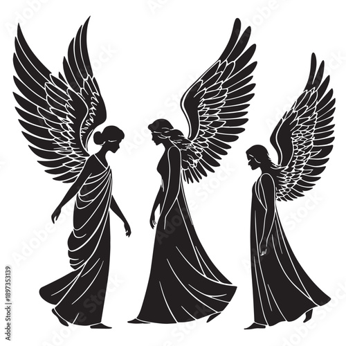 Black angels in myths Silhouette Vector, High Quality Illustration on White Background