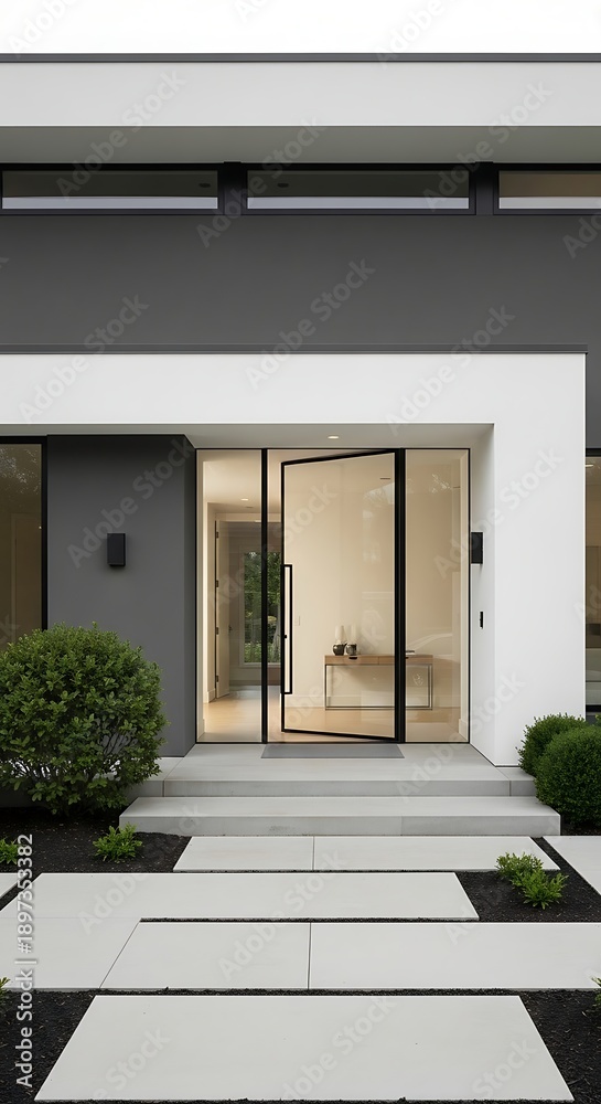 Obraz premium Modern house entrance with glass door.