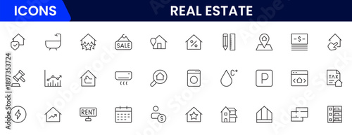 Real estate line icons collection. Big UI icon set in a flat design. Thin outline icons pack. Vector illustration