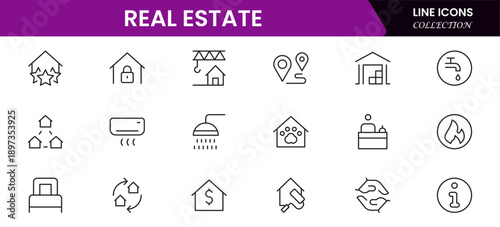 Real estate line icons collection. Big UI icon set in a flat design. Thin outline icons pack. Vector illustration