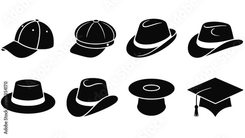Collection of various hats on white background