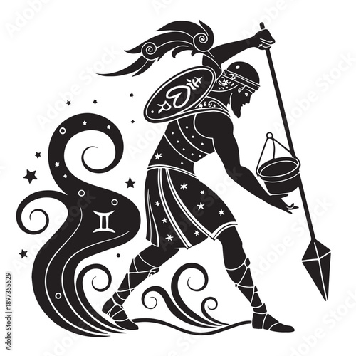 Black aquarius Silhouette Vector, High Quality Illustration on White Background