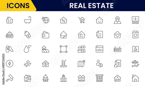 Real estate line icons collection. Big UI icon set in a flat design. Thin outline icons pack. Vector illustration