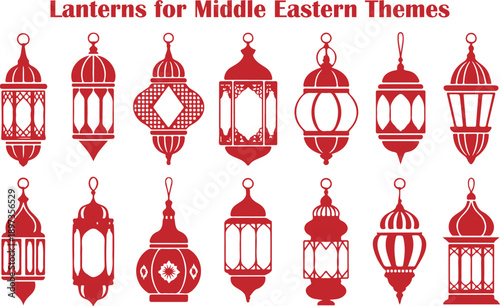 Elegant Red Lantern Silhouettes Representing Traditional Middle Eastern Culture and Architectural Styles