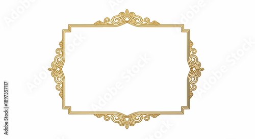 A classic elegant gold rectangular frame featuring ornate scrollwork and decorative filigree on a white background