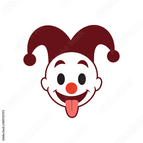 Playful clown face emoji with tongue sticking out and maroon jester hat