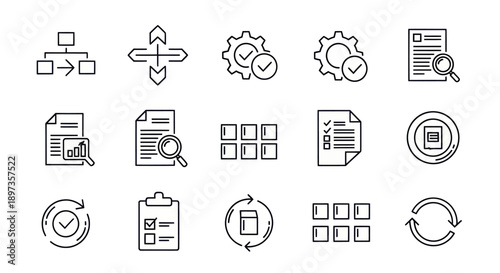 Business icons collection: process, analysis, and workflow