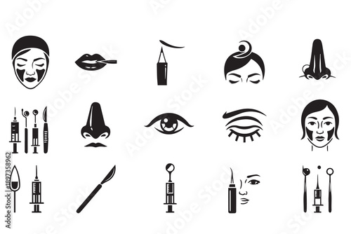 Cosmetic Surgery Icon Set: Plastic Surgery, Medical Aesthetics, and Facial Enhancement Vectors
