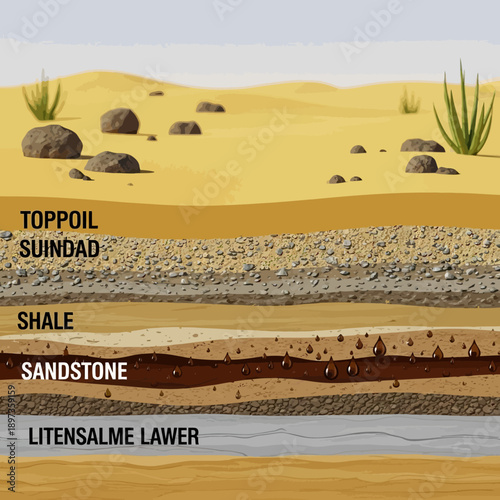 Geological Cross Section Illustrating Underground Rock Layers.