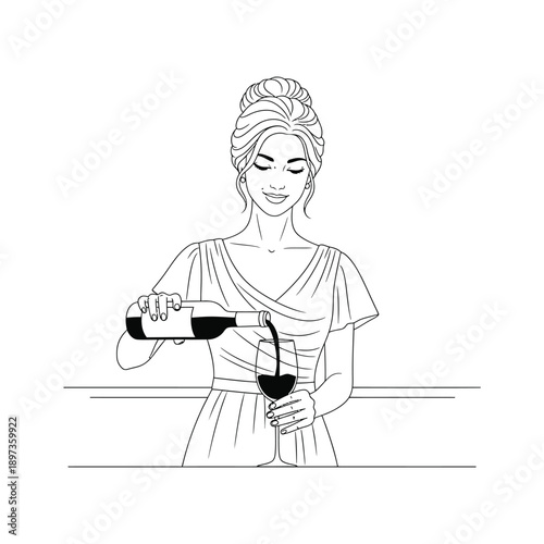 Woman in Dress Pouring Wine into Glass